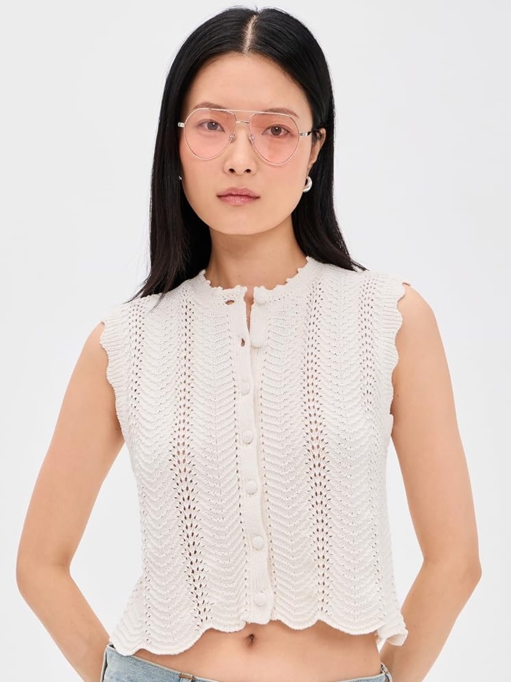 Madewell Wavy Knit Button Front Shell Top
